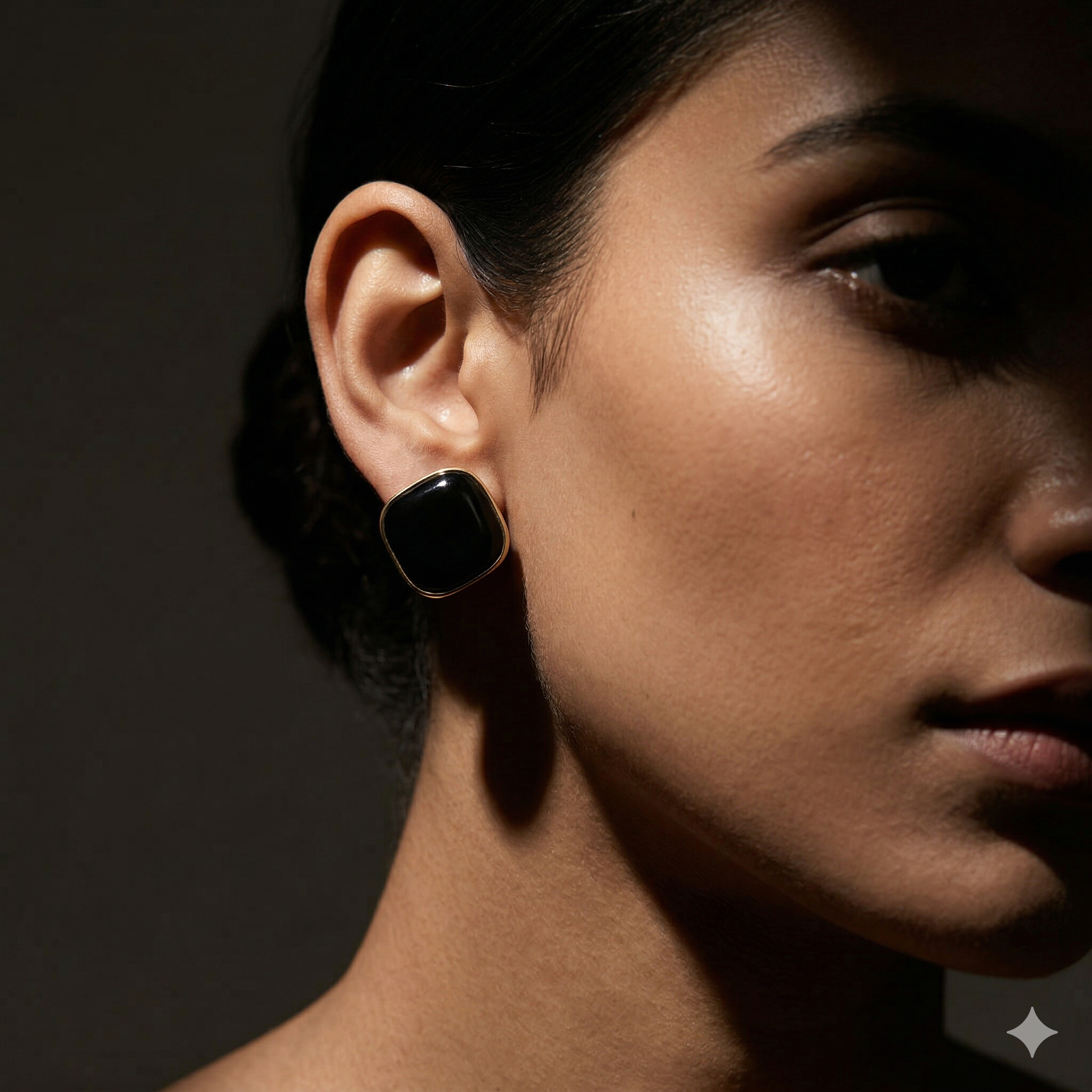 Obsidian Noir Geometric Gold-Rimmed Stud Earrings