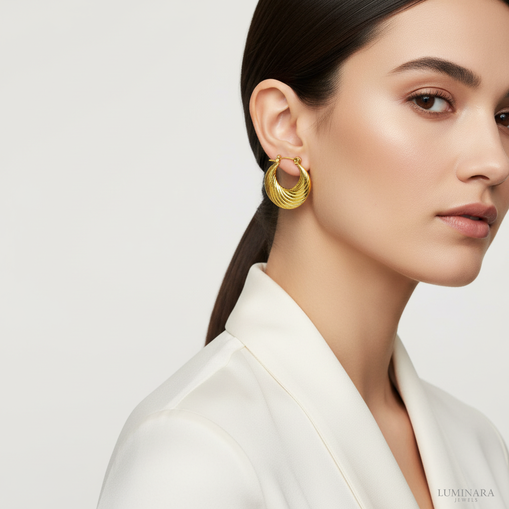 Luxe Golden Ridge Crescent Hoop Earrings