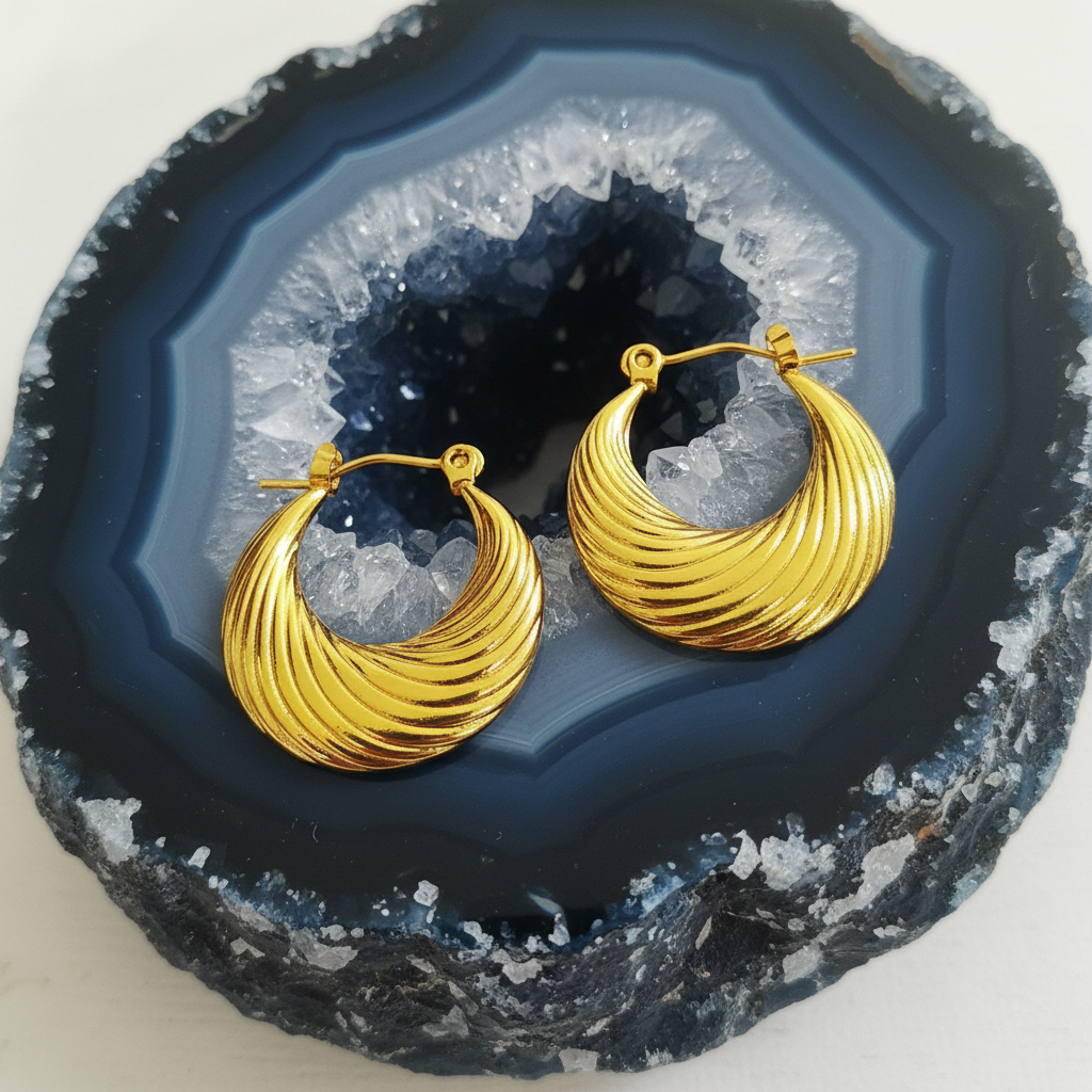 Luxe Golden Ridge Crescent Hoop Earrings