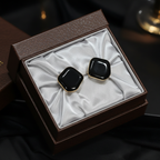 Obsidian Noir Geometric Gold-Rimmed Stud Earrings