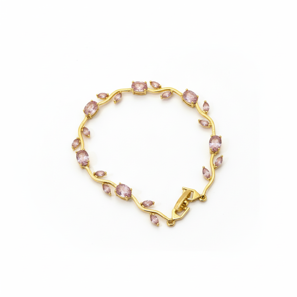Eternal Blossom Gold-Tone & Pink Gemstone Tulip Bracelet