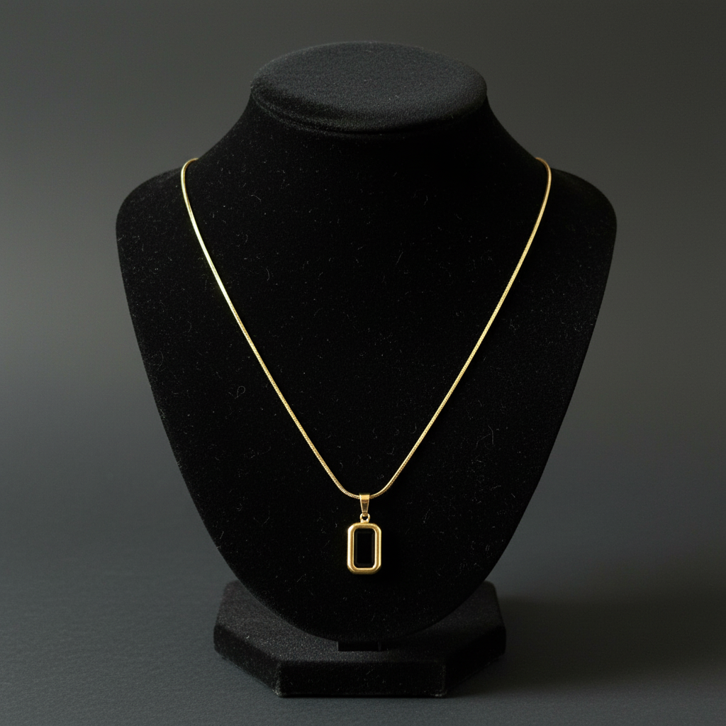 Timeless Elegance Gold-Tone & Black Onyx Rectangle Pendant Necklace
