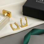 Radiant Gold Hammered Rectangle Hoop Earrings