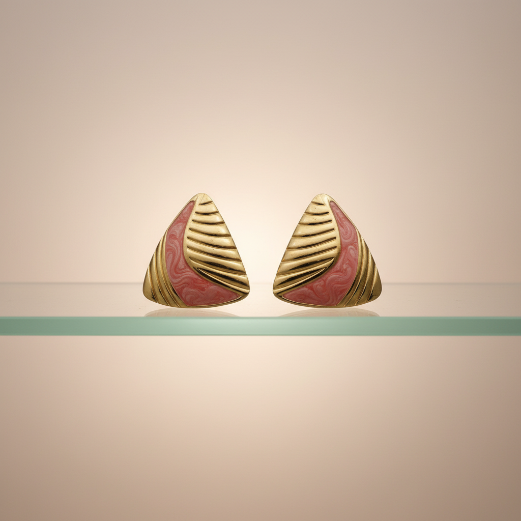 Regal Ridge Gold & Coral Swirl Geometric Stud Earrings