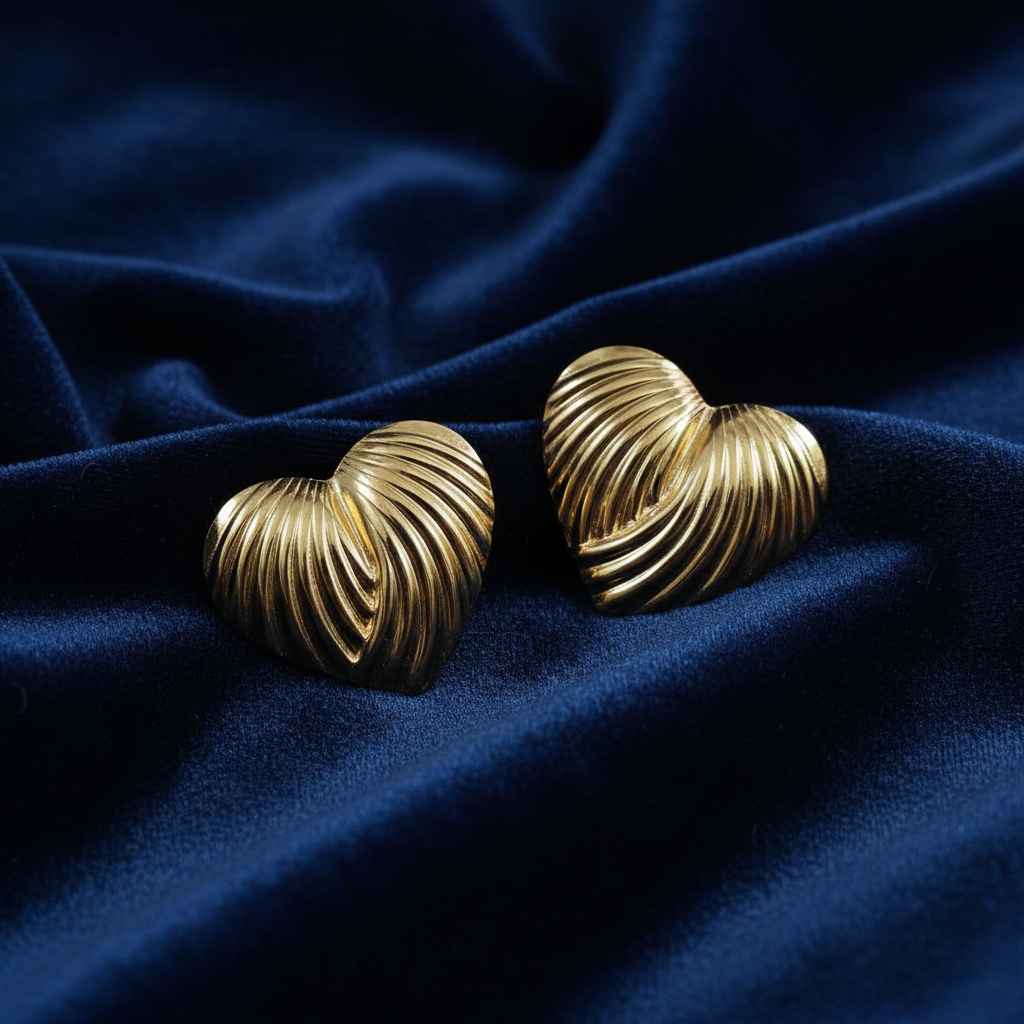Golden Serenade Fluted Heart Statement Earrings