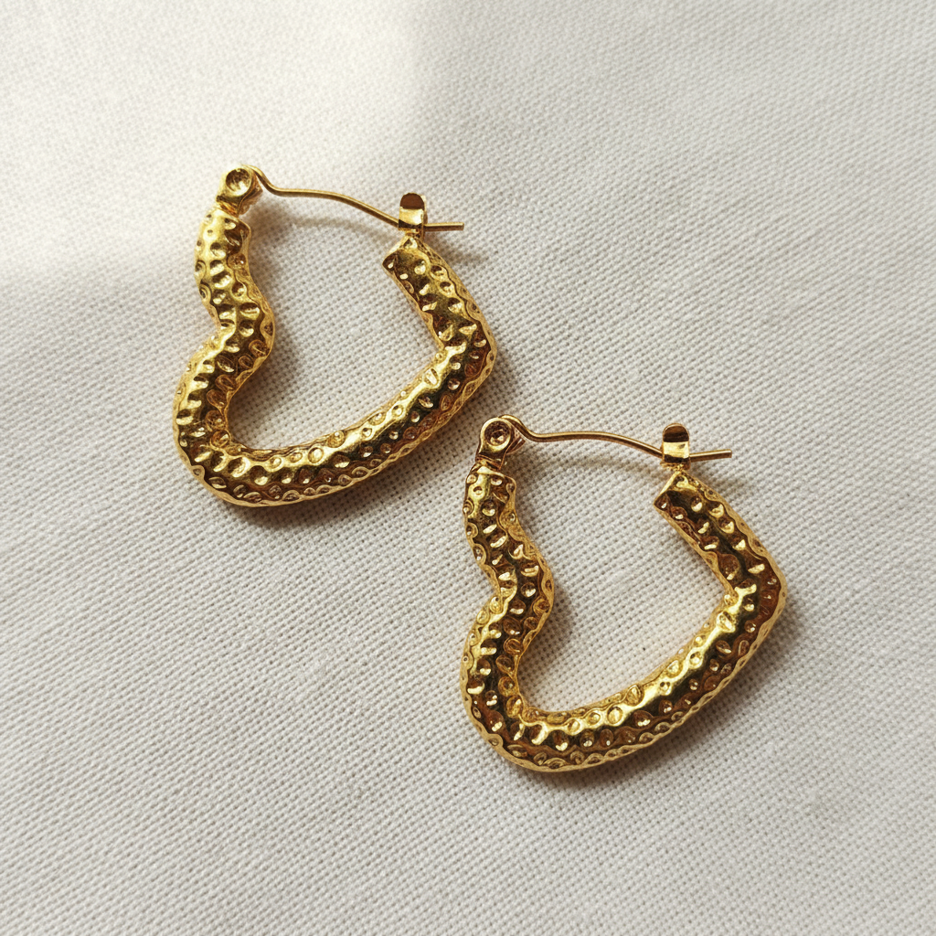 Radiant Hammered Gold Heart Hoop Earrings