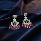 Opulent Pink Crystal & Pearl Chandbali Dangler Jhumka Earrings