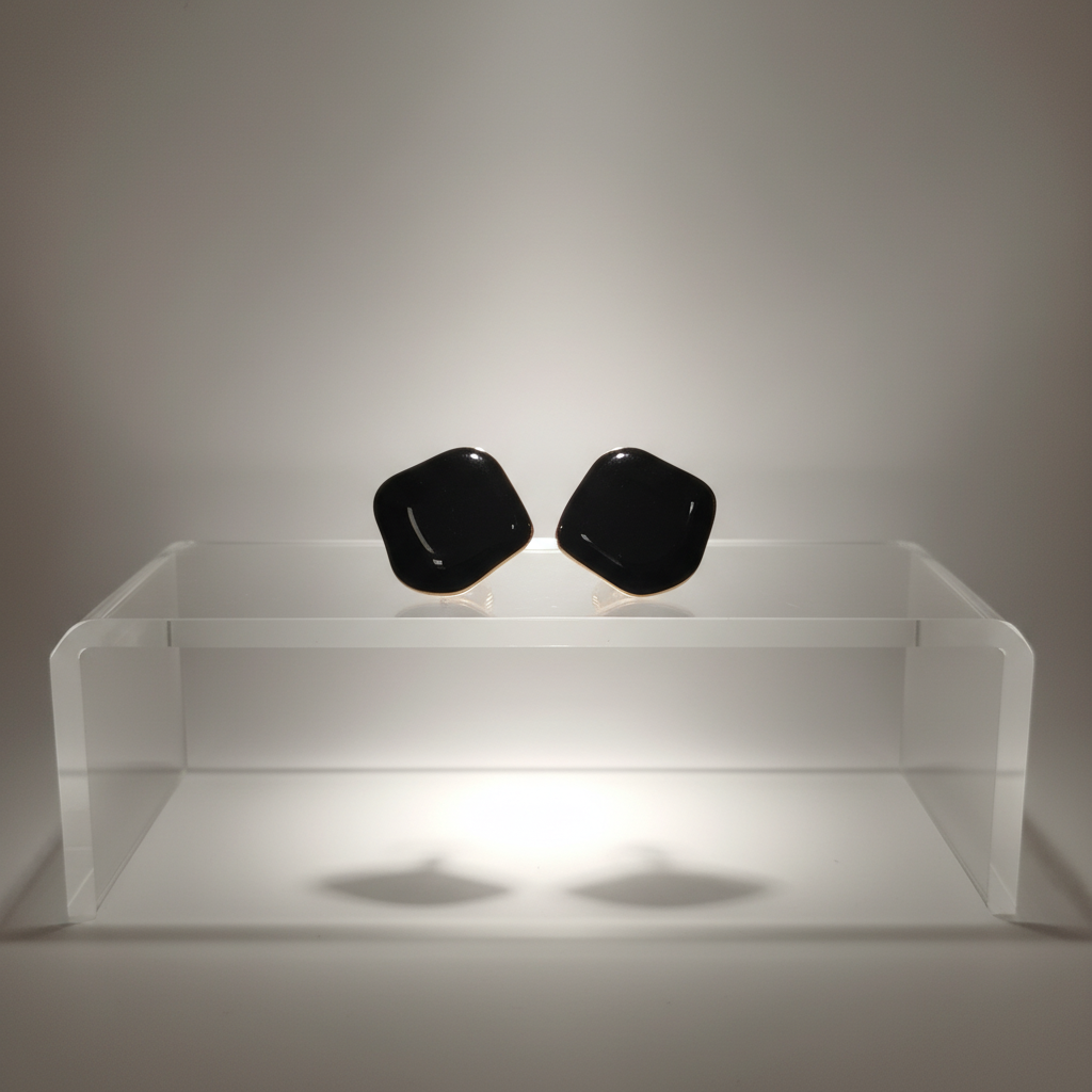 Obsidian Noir Geometric Gold-Rimmed Stud Earrings