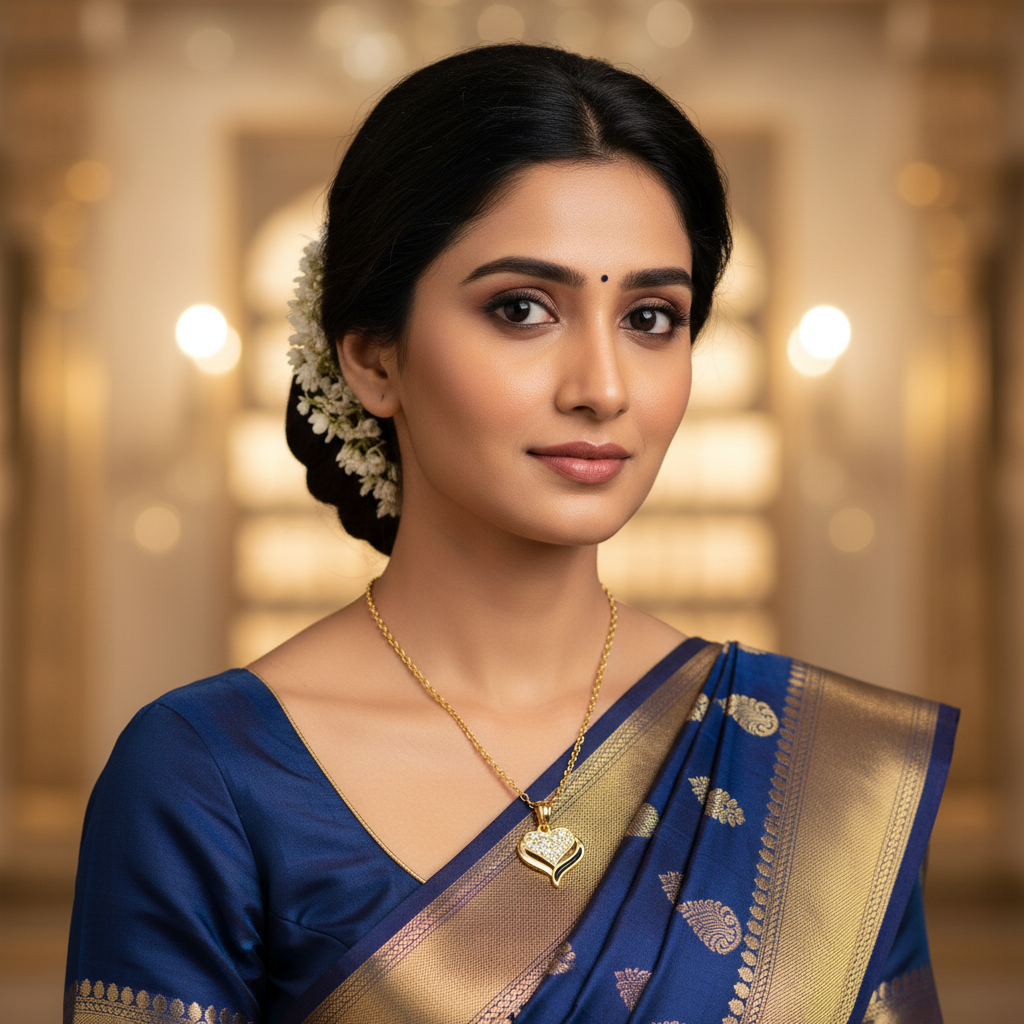 Luxury Golden Double Heart A.D. Diamond Pendant Necklace