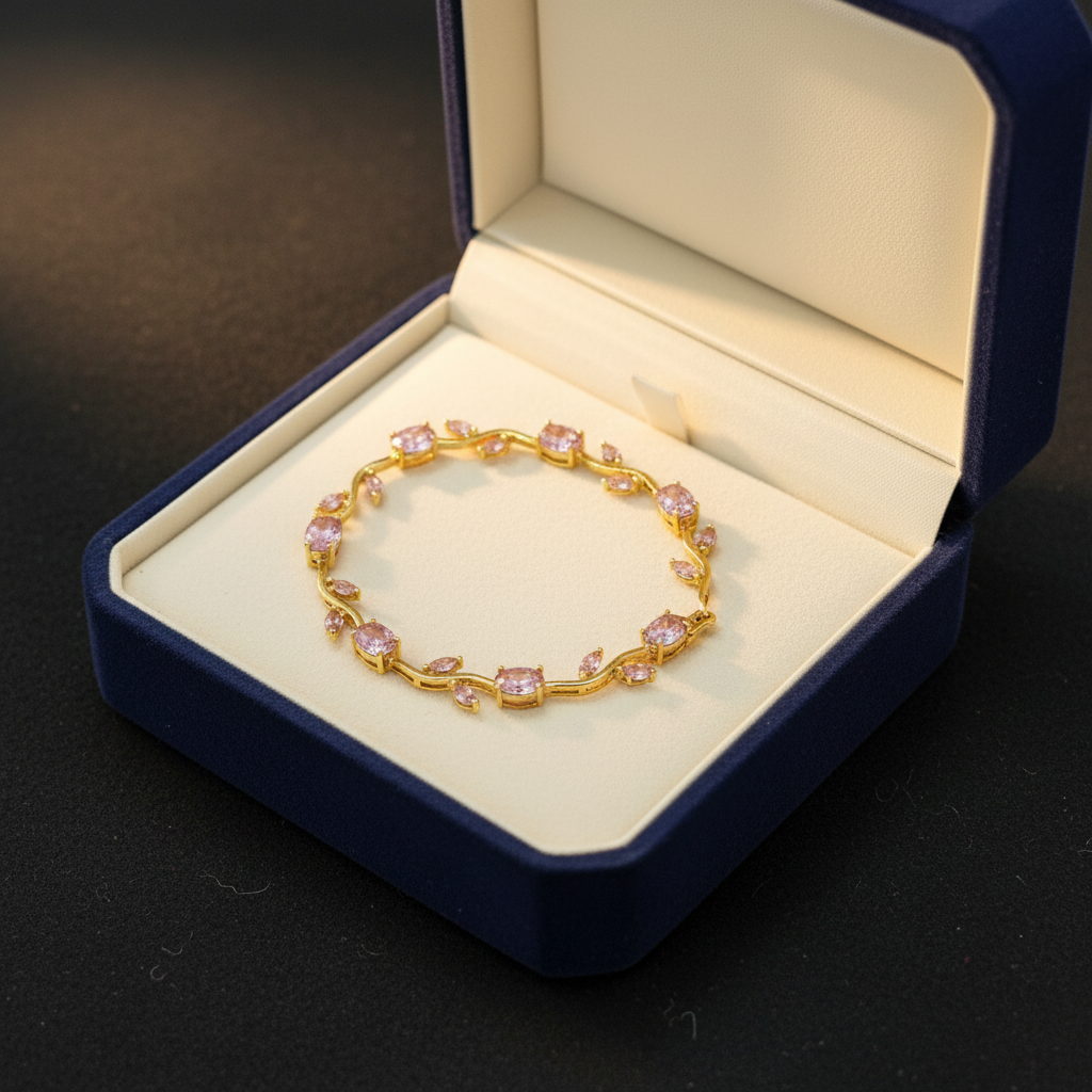 Eternal Blossom Gold-Tone & Pink Gemstone Tulip Bracelet