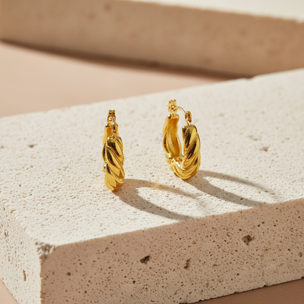 Radiant "Twisted Aura" Geometric Gold Hoop Earrings