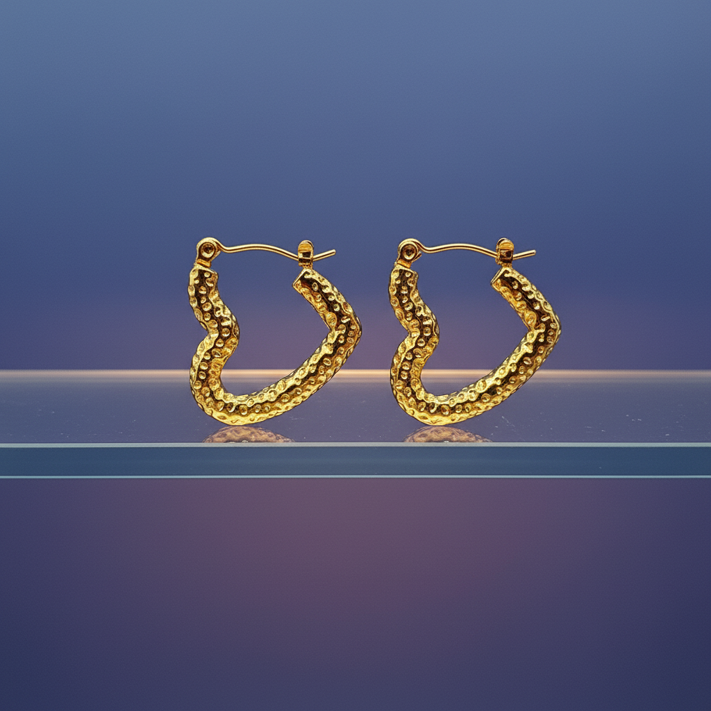 Radiant Hammered Gold Heart Hoop Earrings