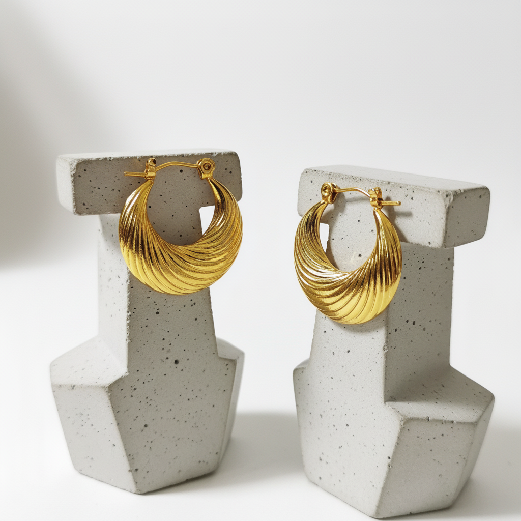 Luxe Golden Ridge Crescent Hoop Earrings