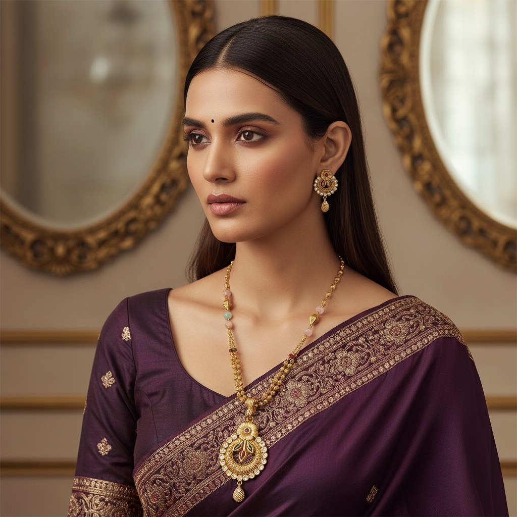 Regal Bloom Antique Gold Plated Floral Necklace Set with Pastel Beaded Chain