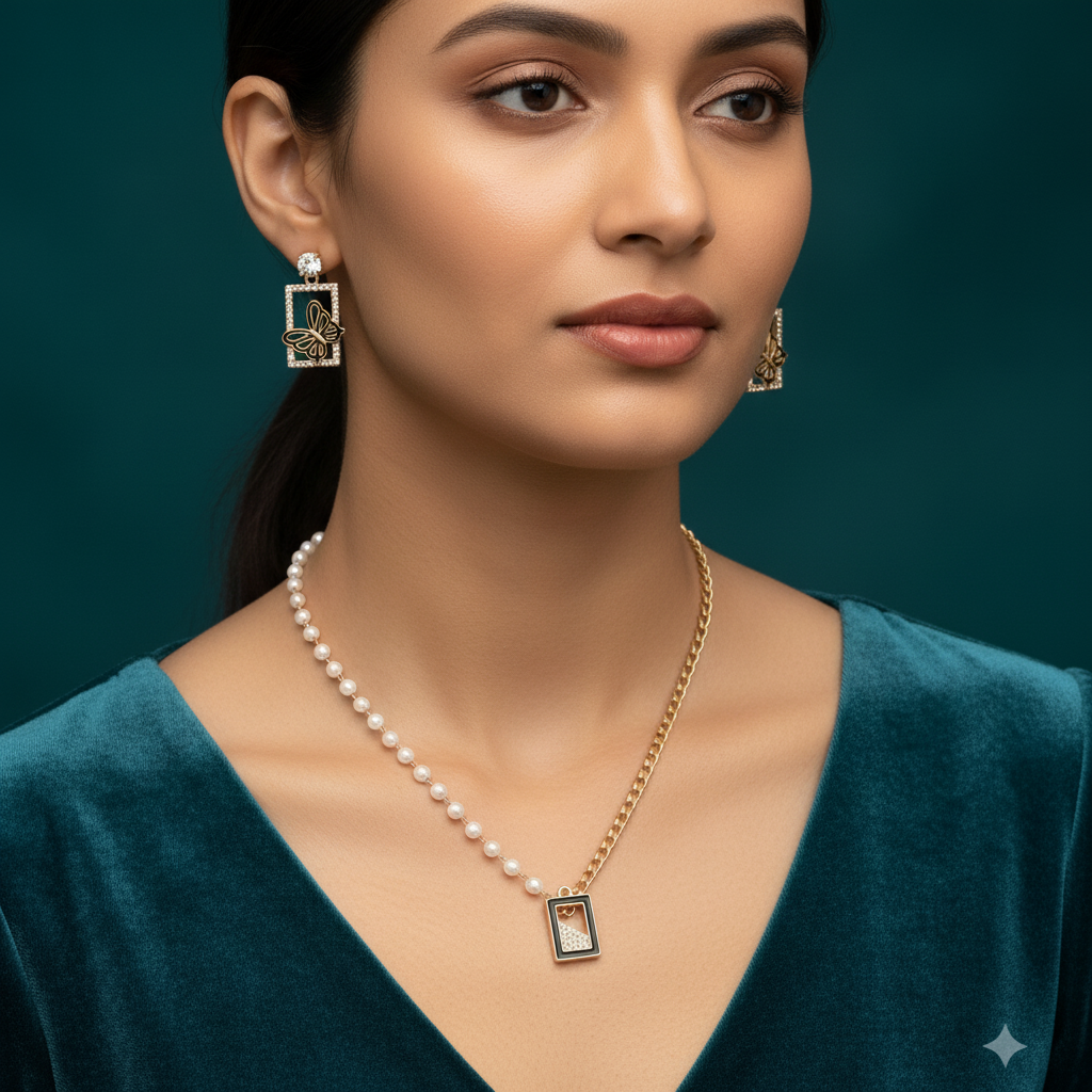 Enchanting Butterfly & Pearl Luxe Mixed Chain Jewelry Set
