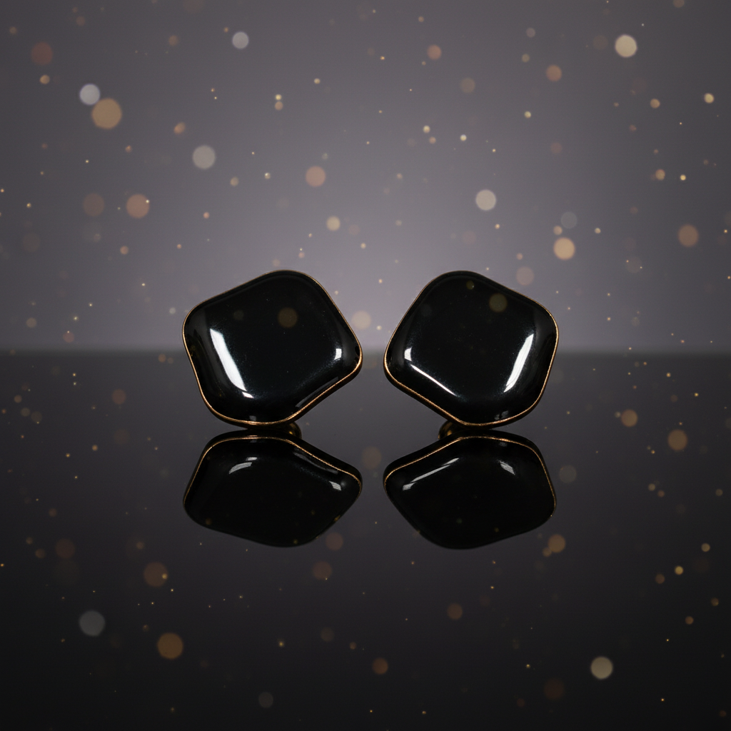 Obsidian Noir Geometric Gold-Rimmed Stud Earrings