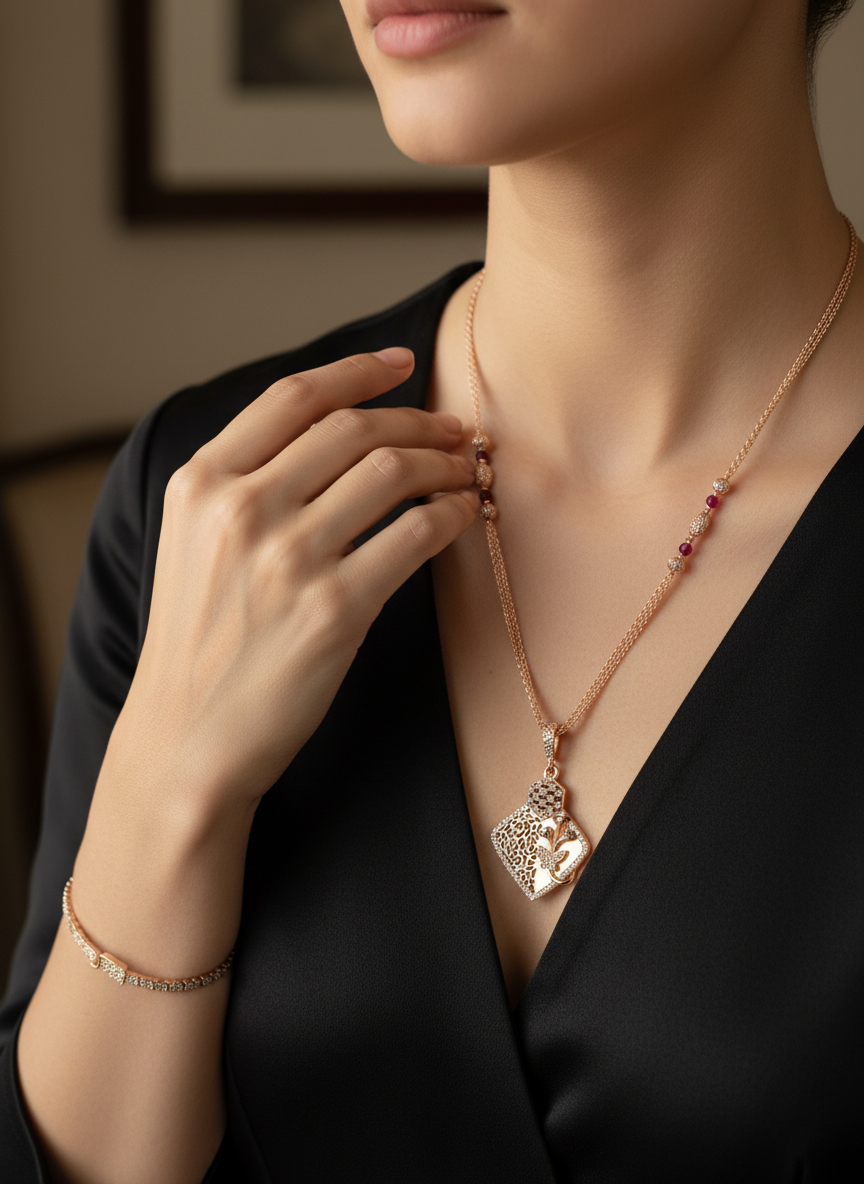 Royal Aura Rose Gold Anti-Tarnish Pendant Set