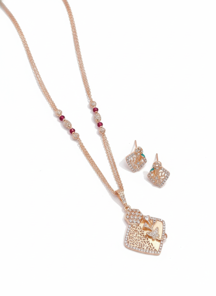 Royal Aura Rose Gold Anti-Tarnish Pendant Set