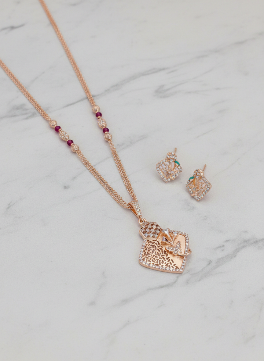 Royal Aura Rose Gold Anti-Tarnish Pendant Set