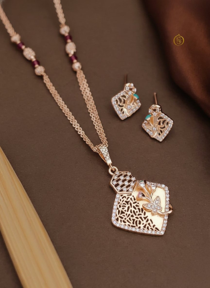 Royal Aura Rose Gold Anti-Tarnish Pendant Set